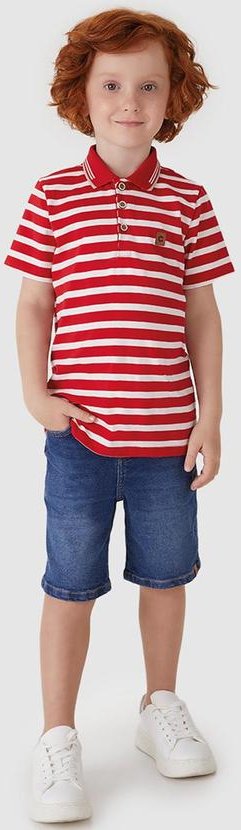 Imagem principal Conjunto Camisa Polo Listrada Menino Vermelho Carinhoso Carinhoso
