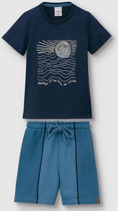 Imagem principal Conjunto Camiseta & Bermuda em Moletinho Azul Mar Carinhoso Carinhoso
