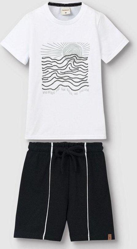 Imagem principal Conjunto Camiseta & Bermuda em Moletinho Branco Carinhoso Carinhoso