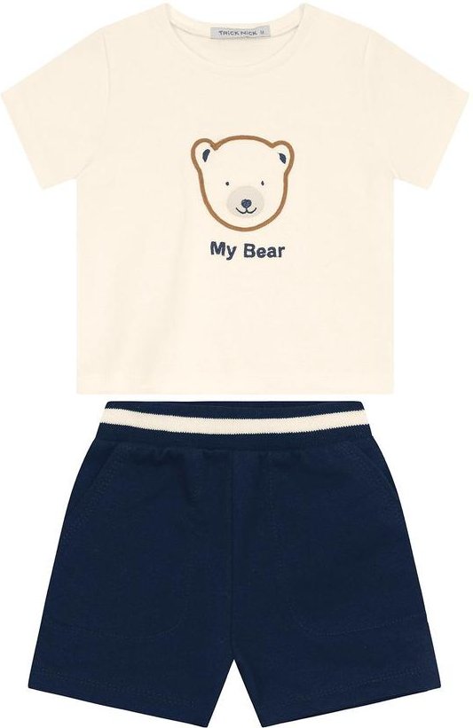 Conjunto Camiseta com Bermuda Masculino Bege