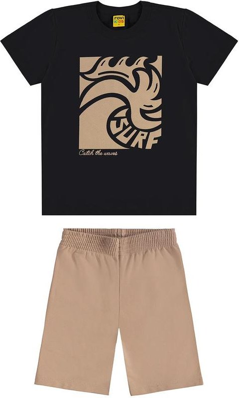 Imagem principal Conjunto Camiseta com Bermuda Meia Malha Preto Rovi Kids Rovi Kids
