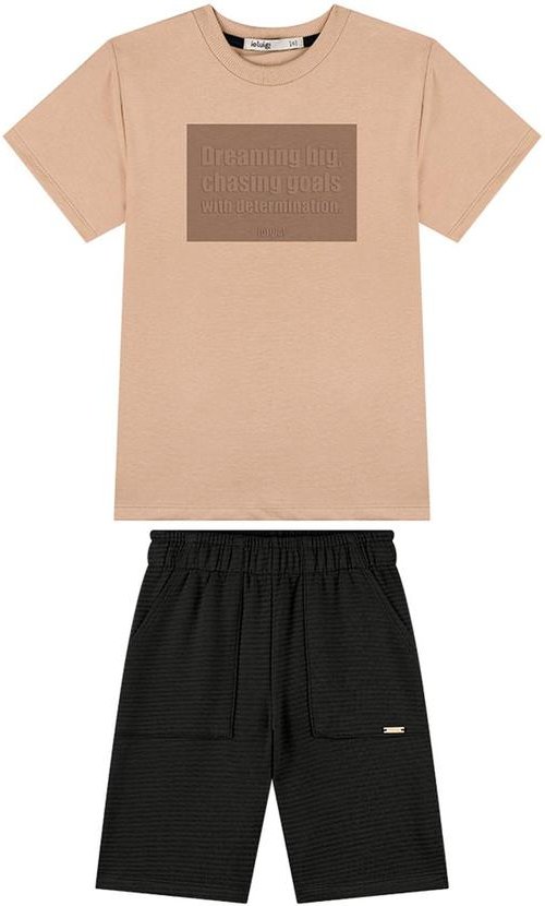 Conjunto Camiseta e Bermuda em Gorgurinho Marrom