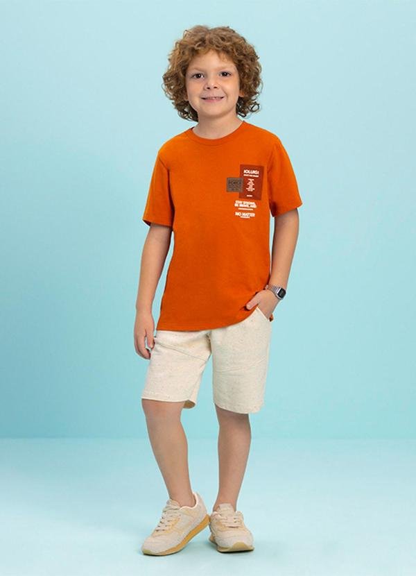 Conjunto Camiseta e Bermuda Linho Laranja