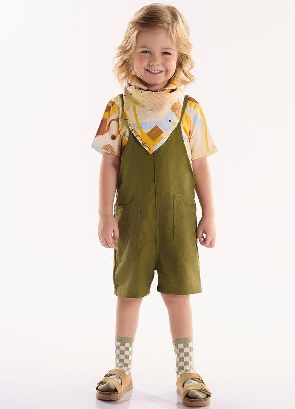 Imagem principal Conjunto Camiseta e Jardineira Bege Três e Já Três e Já