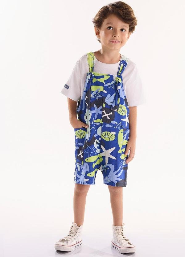 Imagem principal Conjunto Camiseta e Jardineira Branco Três e Já Três e Já