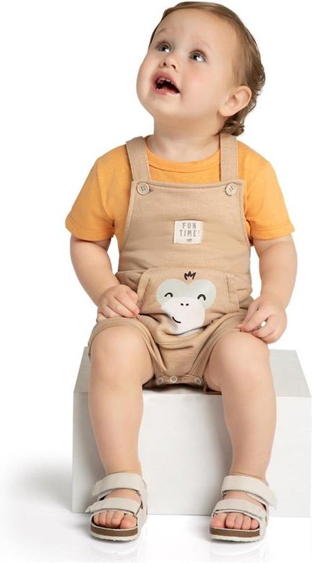 Imagem principal Conjunto Camiseta e Jardineira Moletinho Bege Marlan Marlan