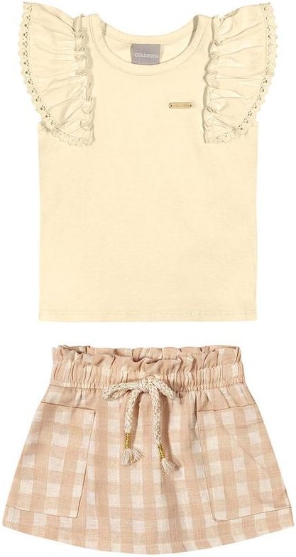 Imagem principal Conjunto Curto Infantil Menina Xadrez Amarelo Colorittá Colorittá