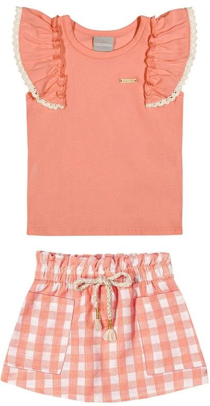 Imagem principal Conjunto Curto Infantil Menina Xadrez Laranja Colorittá Colorittá