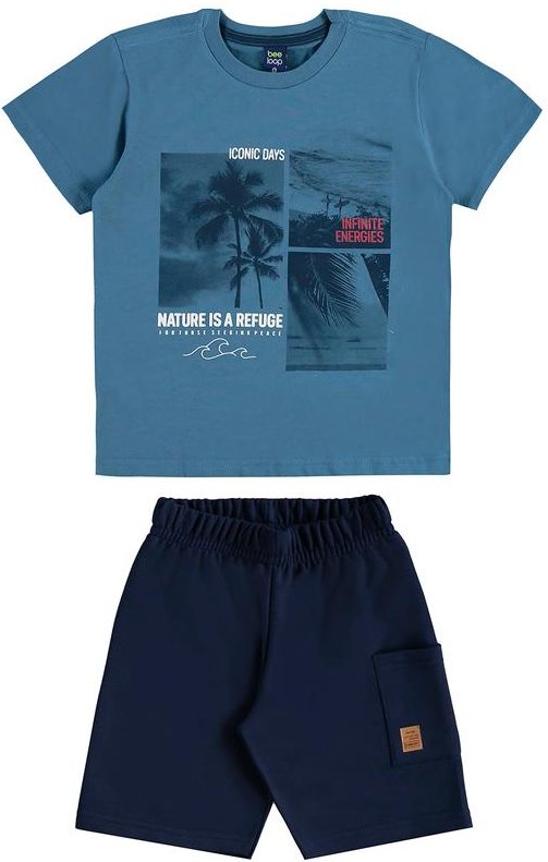 Conjunto Infantil Camiseta e Bermuda Bee Loop Azul