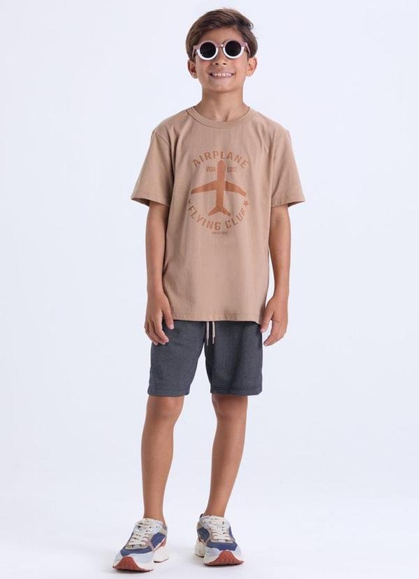 Conjunto Infantil Masculino Avião Bege