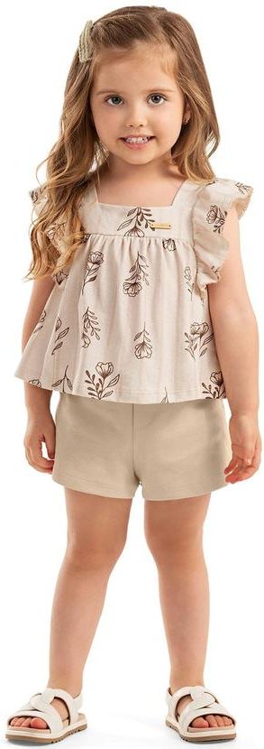 Imagem principal Conjunto Infantil Menina Floral Babados Bege Colorittá Colorittá