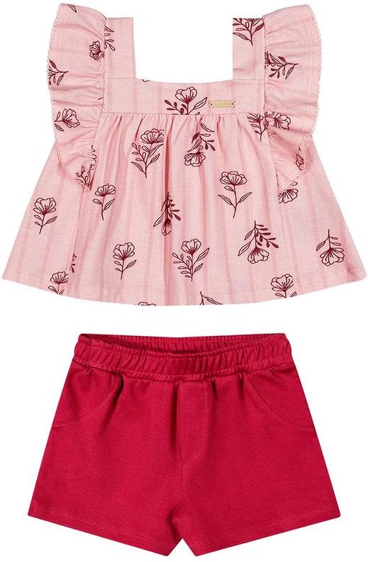 Conjunto Infantil Menina Floral Babados Rosa