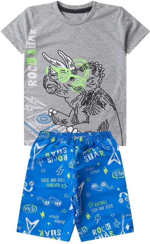 Conjunto Infantil Menino Curto Estampado Cinza