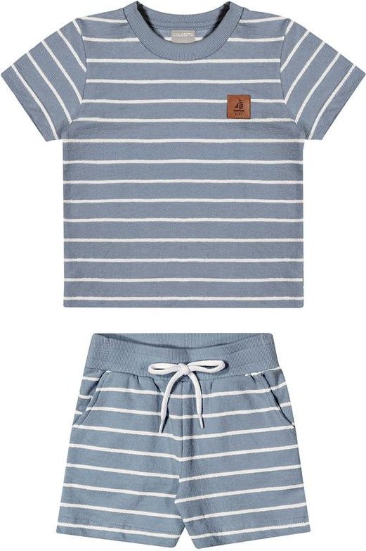 Conjunto Infantil Menino Curto Listrado Azul