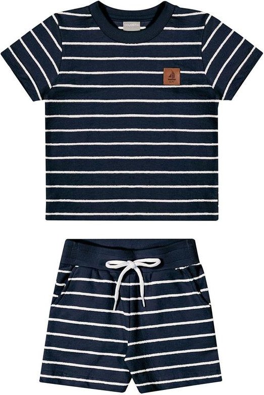 Conjunto Infantil Menino Curto Listrado Marinho