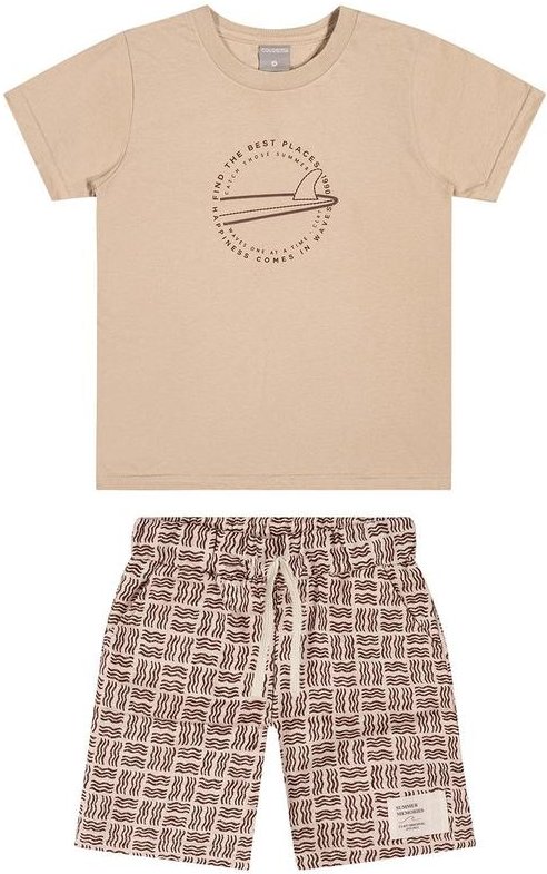 Conjunto Infantil Menino Estampa Puff Surf Bege