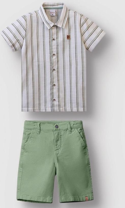 Imagem principal Conjunto Listrada com Sarja Menino Verde Carinhoso Carinhoso