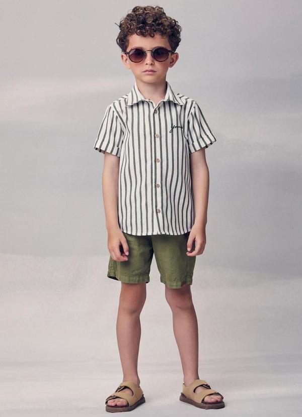 Conjunto Listrado com Bordado Verde