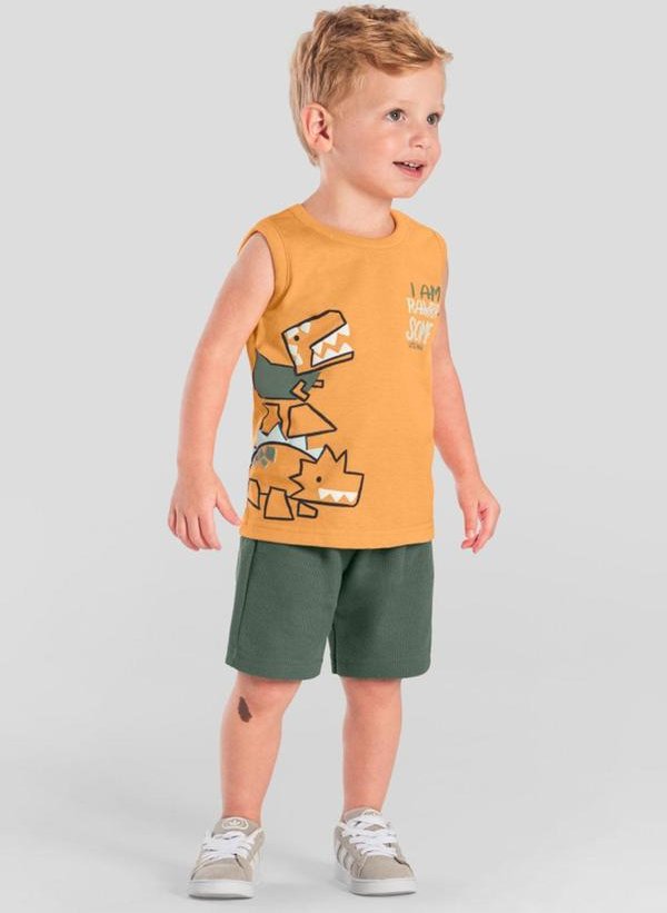 Imagem principal Conjunto Menino de Dinossauro em Puff Laranja Brandili Brandili