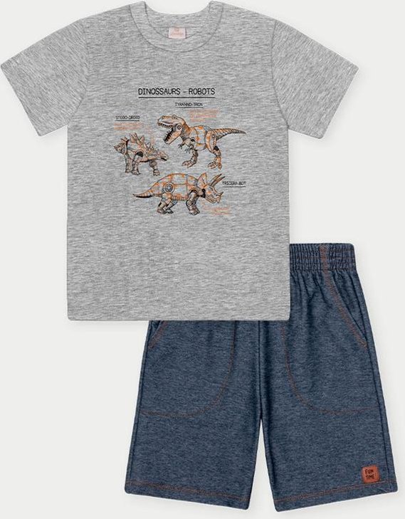 Imagem principal Conjunto Menino Robôs Dinossauros Cinza Abrange Abrange