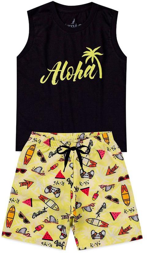 Imagem principal Conjunto Menino Verão Aloha Kangulu Preto Rosa Azul Rosa Azul