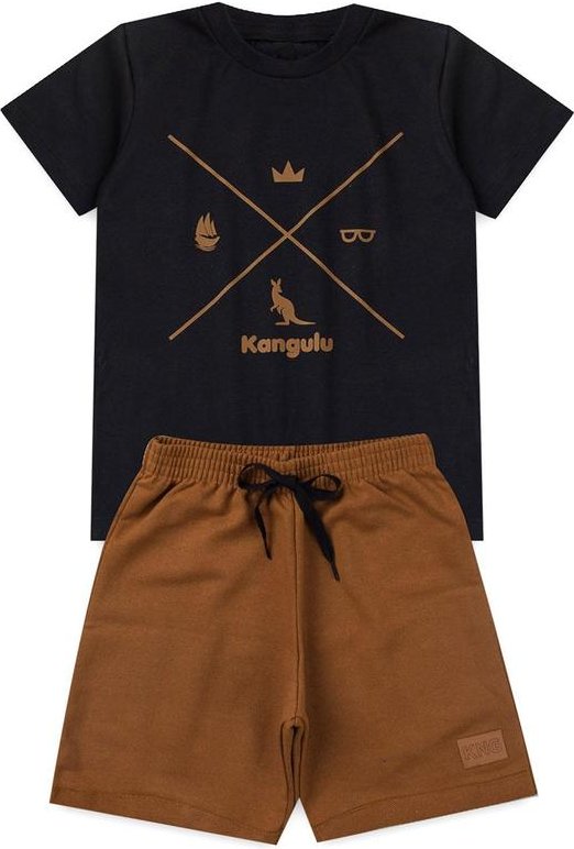 Conjunto Menino Verão Símbolos Kangulu Preto