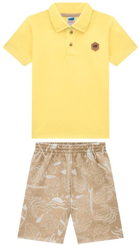 Conjunto Polo e Bermuda em Moletinho Amarelo