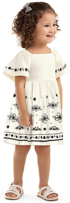 Vestido Infantil Menina Amplo Floral Bege