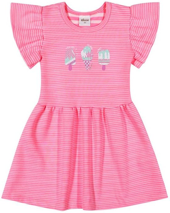 Vestido Infantil Menina Listrado Sorvetes Rosa