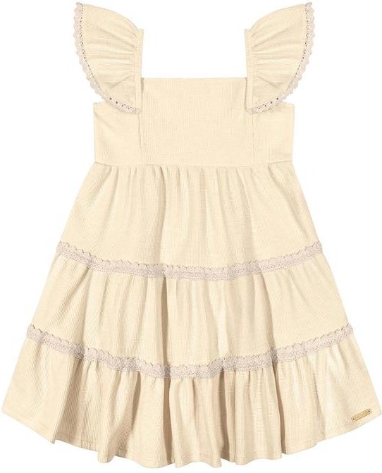 Vestido Infantil Menina Tricô Babados Bege