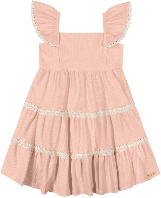 Vestido Infantil Menina Tricô Babados Rosa