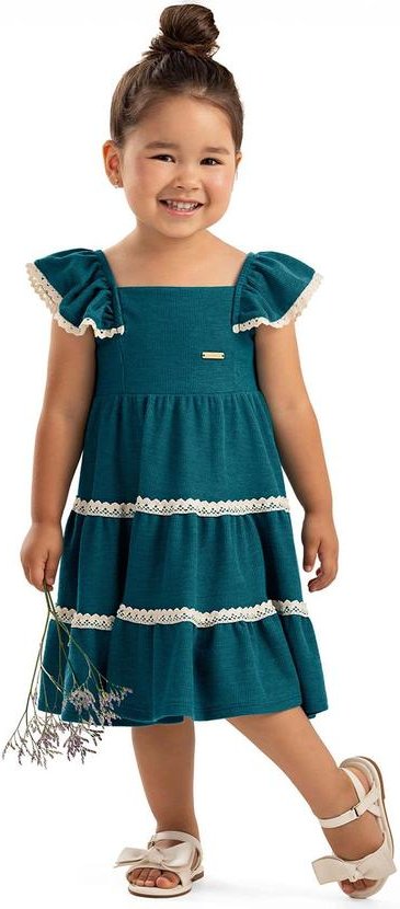 Vestido Infantil Menina Tricô Babados Verde