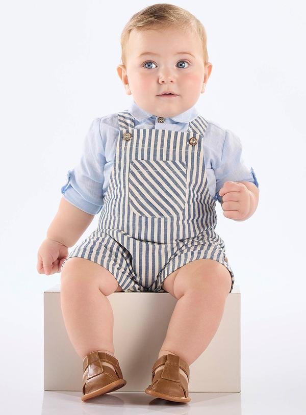 Imagem principal Jardineira Bebê Algodão Listrado Up Baby Azul Up Baby