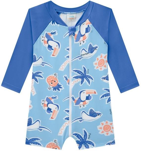Imagem principal Macacão Bebê em Malha Proteção Uv Friends Azul Marlan Marlan