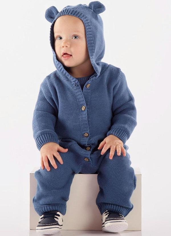 Macacão Bebê Unissex em Tricot Azul