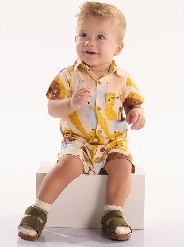 Imagem principal Macaquinho Bebê em Viscolinho Bege Três e Já Três e Já