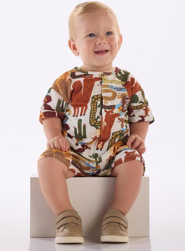 Imagem principal Macaquinho Bebê Menino em Algodão Bege Três e Já Três e Já