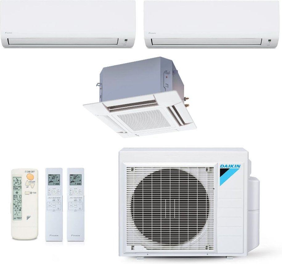 Imagem principal Ar-Condicionado Multi Split Inverter Daikin 28.000 BTUs (2x Evap HW 9.000 + 1x Evap Cassete 4 Vias 20.000) Quente/Frio 220V Branco Branco