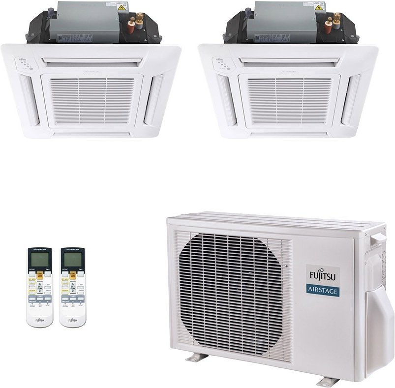 Imagem principal Ar-Condicionado Multi Split Inverter Fujitsu 18.000 BTUs (2 Evaporadoras Cassete 4 Vias 12.000 BTUS) Quente e Frio 220V Branco Branco