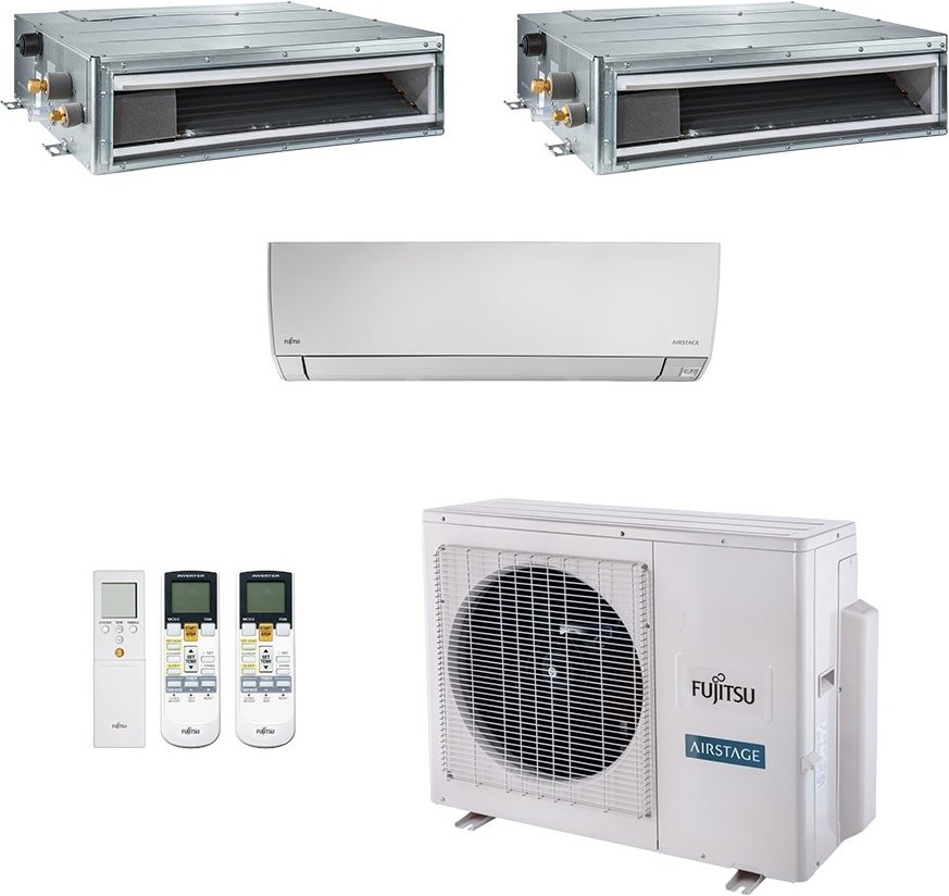 Imagem principal Ar-Condicionado Multi Split Inverter Fujitsu 23.000 (1x Evap HW 7.000 + 1x Evap Duto 9.000 + 1x Evap Duto 12.000) Quente/Frio 220V Branco Branco