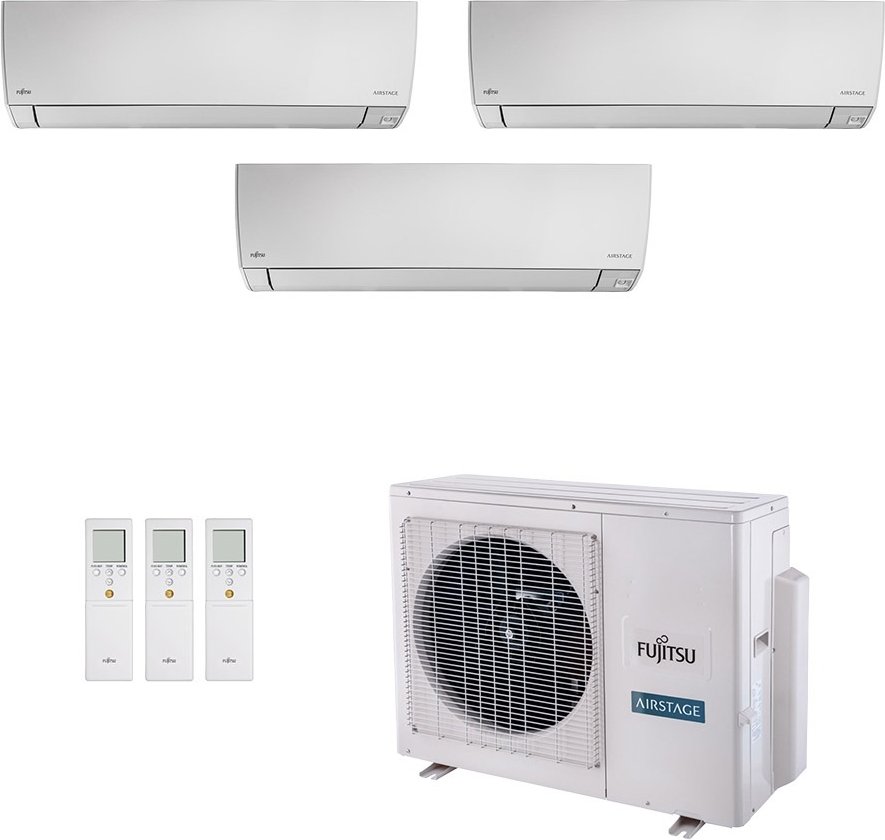 Imagem principal Ar-Condicionado Multi Split Inverter Fujitsu 23.000 (1x Evap HW 7.000 + 2x Evap HW 12.000) Quente/Frio 220V Branco Branco