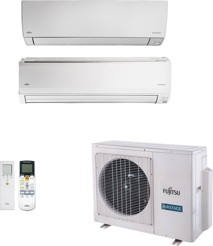Imagem principal Ar-Condicionado Multi Split Inverter Fujitsu 23.000 BTUs (1 Evaporadora 9.000 BTUs + 1 Evaporadora 18.000 BTUs) Quente e Frio 220V Branco Branco