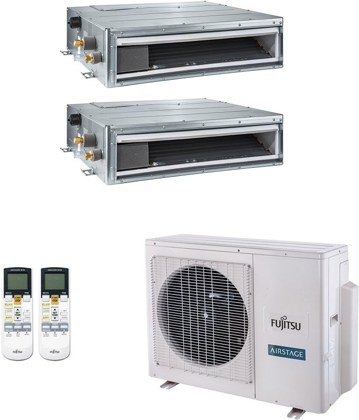 Imagem principal Ar-Condicionado Multi Split Inverter Fujitsu 23.000 BTUs (2x Evap Duto 12.000) Quente/Frio 220V Metal Metal