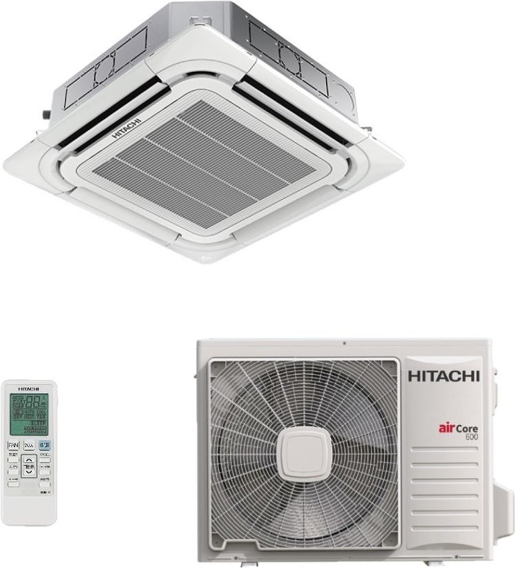Imagem principal Ar-Condicionado Split Cassete Inverter 4 Vias Hitachi AirCore 600 24.000 BTUs Quente/Frio 220V Monofásico Branco Branco