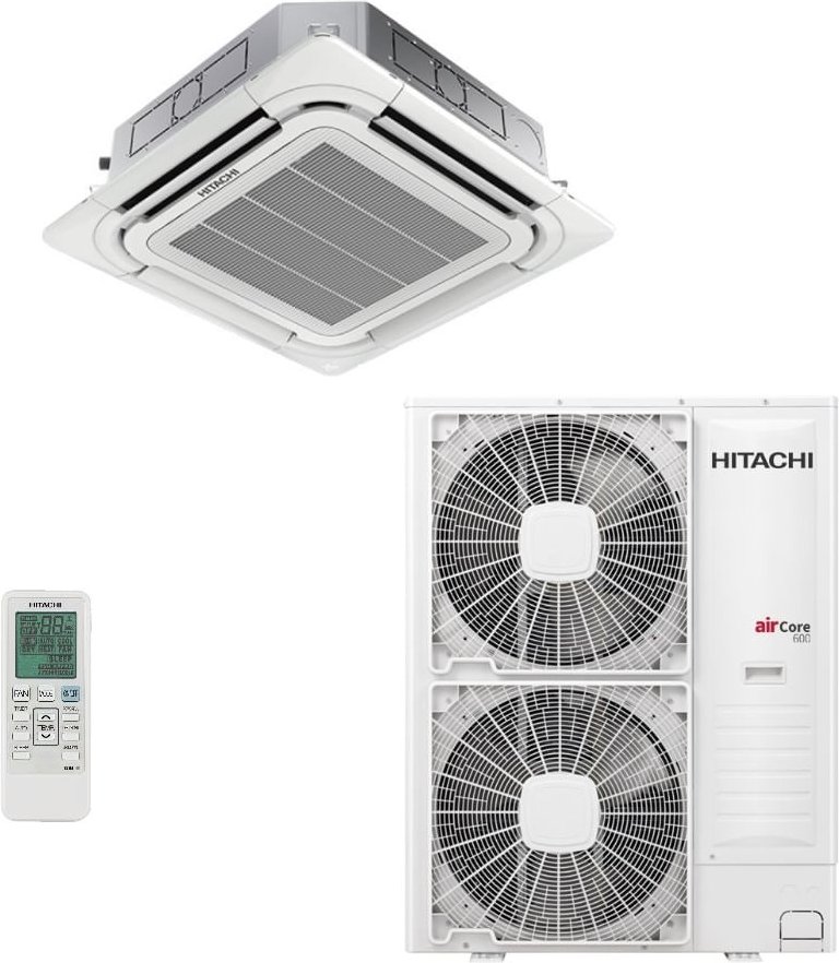 Imagem principal Ar-Condicionado Split Cassete Inverter 4 Vias Hitachi AirCore 600 46.000 BTUs Quente/Frio 220V Monofásico Branco Branco