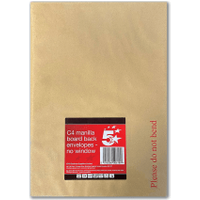5 Star Office C4 Envelopes Board Backed Peel and Seal 120gsm Brown (10 Pack)