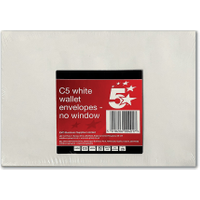 5 Star Office Envelopes Pocket Peel and Seal 80gsm C5 White (25 Pack) FS600401