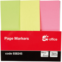 5 Star Office Index Paper Page Markers 25x76mm - Assorted Neon (300 Pack) 938245