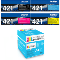 Brother TN-421 Multipack - Set of 4 Toner Cartridges with Box of Copy Paper (Original)