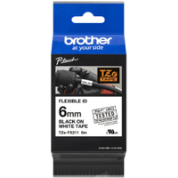 Brother TZE-FX211 P-Touch Black on White Flexible ID Laminated Tape 6mm x 8m (Original)